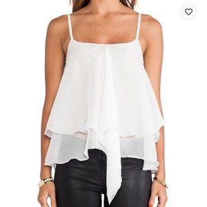 Blaque label white flowy spaghetti tank sheer asymmetric layered draped